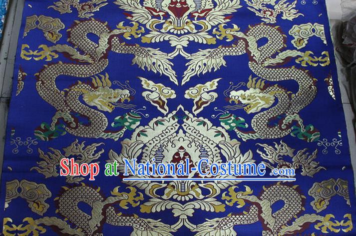Chinese Traditional Ancient Costume Palace Dragons Pattern Mandarin Jacket Tibetan Robe Royalblue Brocade Tang Suit Fabric Hanfu Material