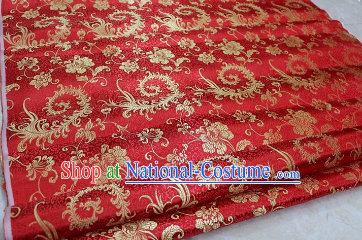 Chinese Traditional Ancient Costume Palace Pteris Pattern Cheongsam Red Brocade Tang Suit Satin Fabric Hanfu Material
