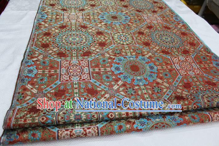 Chinese Traditional Ancient Costume Royal Palace Pattern Tang Suit Red Brocade Mongolian Robe Satin Fabric Hanfu Material