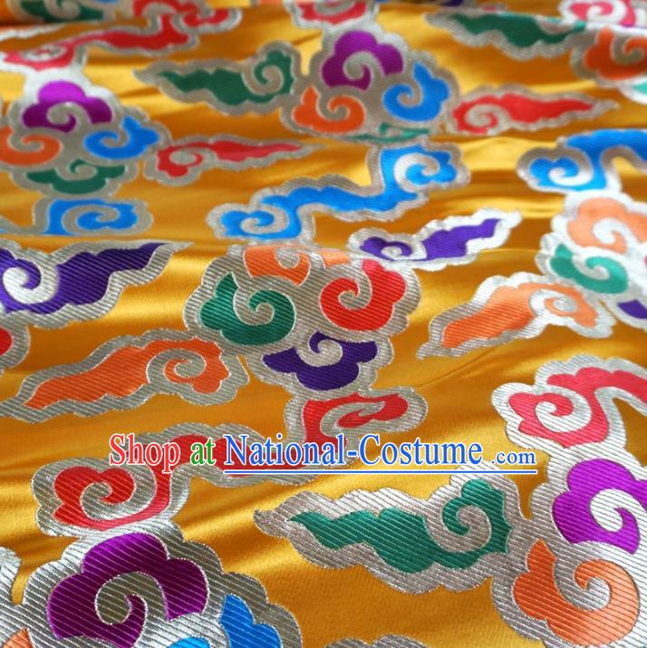 Chinese Traditional Royal Palace Pattern Design Yellow Brocade Mongolian Robe Fabric Ancient Costume Tang Suit Cheongsam Hanfu Material