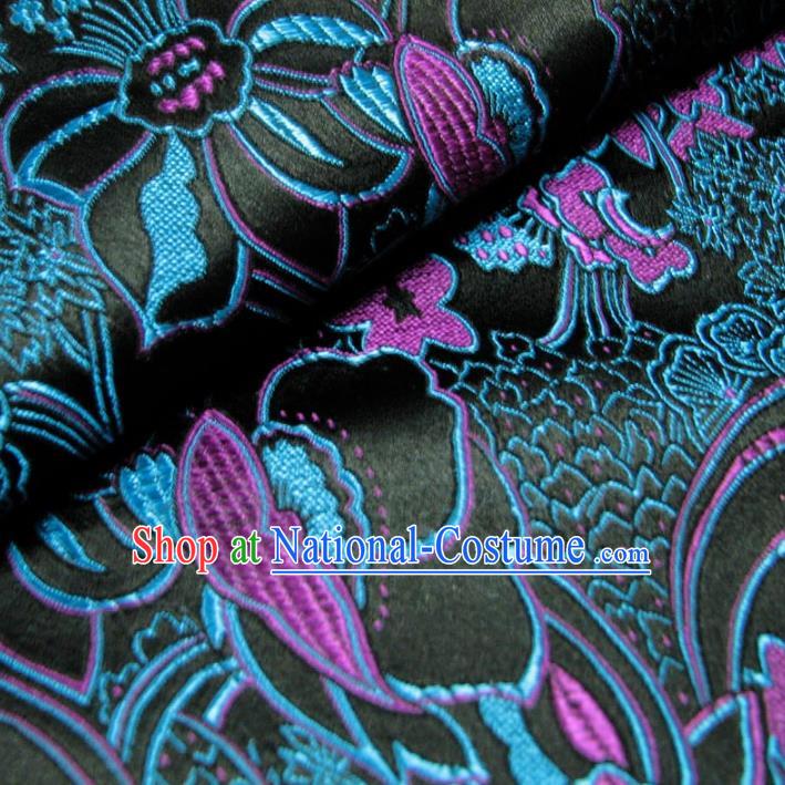 Chinese Traditional Royal Palace Pattern Design Black Brocade Fabric Ancient Costume Tang Suit Cheongsam Hanfu Material