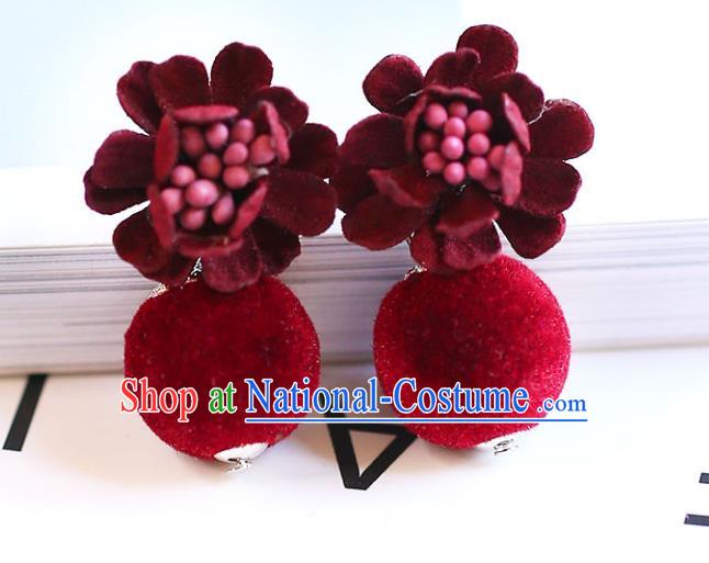 Chinese Traditional Bride Jewelry Accessories Eardrop Princess Wedding Red Earrings for Women