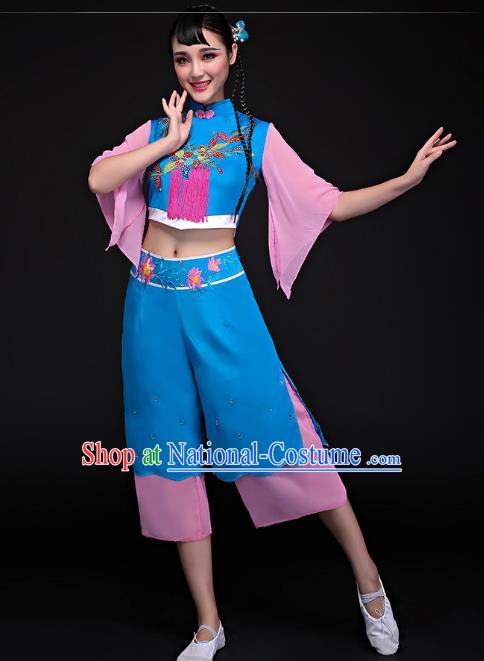 Traditional Chinese Classical Dance Umbrella Dance Embroidered Uniforms, China Folk Dance Yangko Clothing for Women