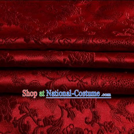 Chinese Traditional Costume Royal Palace Dragons Pattern Purplish Red Satin Brocade Fabric, Chinese Ancient Clothing Drapery Hanfu Cheongsam Material