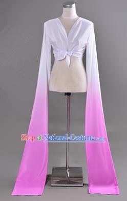 Traditional Chinese Long Sleeve Water Sleeve Dance Suit China Folk Dance Koshibo Long White and Lilac Gradient Ribbon for Women