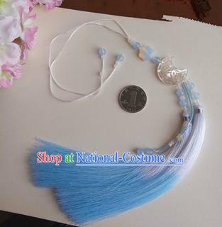 Traditional Chinese Handmade Ancient Hanfu Jade Wearing Violet Agate Moon Pendant Sword Blue Tassel for Men