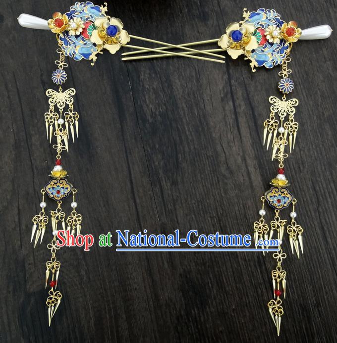 Traditional Handmade Chinese Ancient Classical Hair Accessories Barrettes Hairpin, Blueing Hair Sticks Hair Jewellery, Hair Fascinators Hairpins for Women