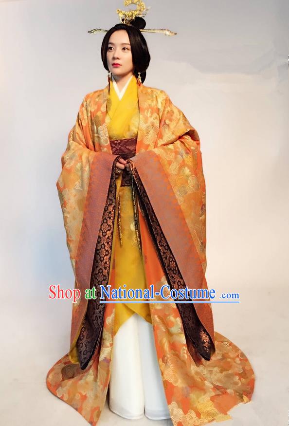 Traditional Ancient Chinese Elegant Imperial Empress Costume, Chinese Ancient Han Dynasty Palace Young Lady Dress, Cosplay Chinese Television Drama Above The Clouds Imperial Consort Hanfu Trailing Embroidery Clothing for Women