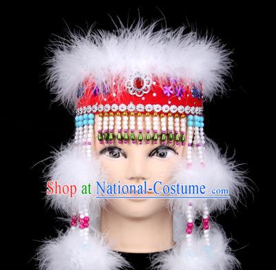 Traditional Chinese Mongol Nationality Headwear, Mongols Princess Hair Accessories, Chinese Mongolian Minority Folk Dance Hat for Women