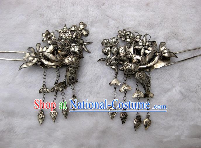 Traditional Handmade Chinese Ancient Classical Hair Accessories Barrettes Love of Butterfly Hairpin, Hanfu Hair Sticks Tassel Twain Hair Fascinators Hairpins for Women