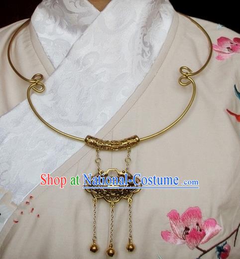 Chinese Ancient Handmade Jewelry Accessories Longevity Lock, Traditional Chinese Ancient Ming Dynasty Hanfu Necklace for Women