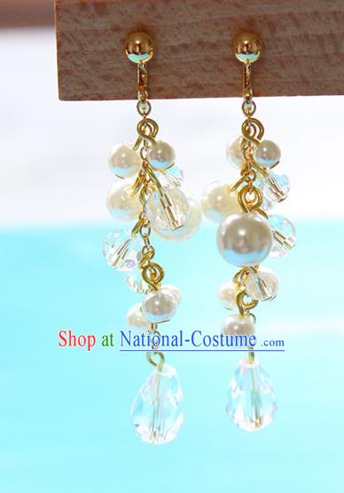 Top Grade Handmade China Wedding Bride Accessories Pearl Earrings, Traditional Princess Crystal Wedding Eardrop for Women