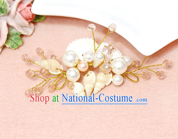 Top Grade Handmade Wedding Bride Hair Accessories Pearl Shell Hair Claws, Traditional Princess Baroque Pink Beads Hair Stick Headpiece for Women