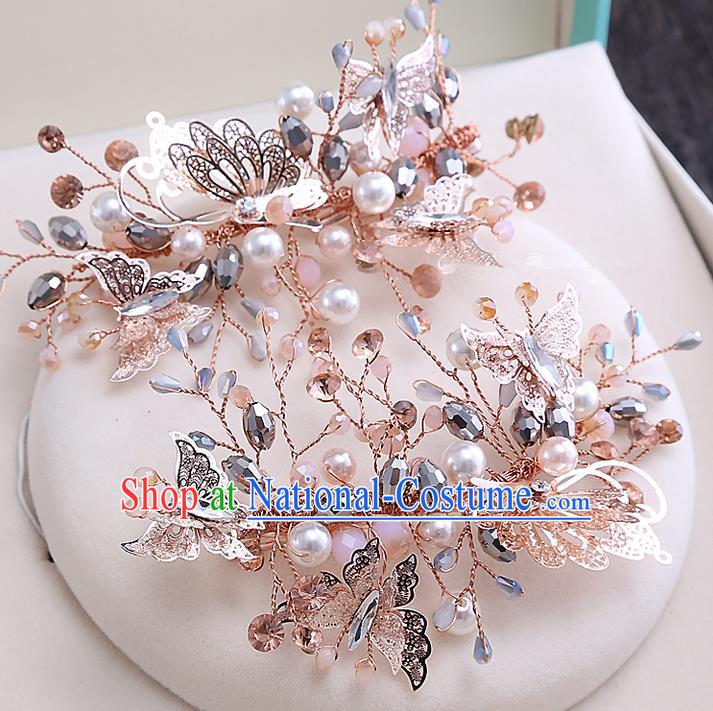 Top Grade Handmade Wedding Bride Hair Accessories Butterfly Hair Claw, Traditional Baroque Princess Pearl Hair Stick Headpiece for Women
