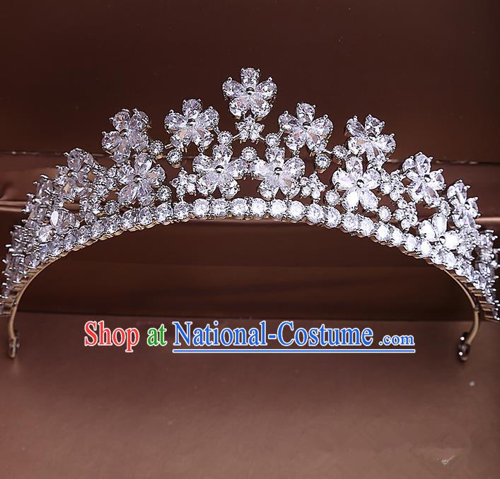 Top Grade Handmade Wedding Hair Accessories Bride Vintage Diamante Crown, Traditional Baroque Princess Crystal Zircon Royal Crown Wedding Headwear for Women