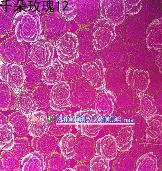 Asian Chinese Traditional Jacquard Weave Rose Flowers Rosy Satin Mulberry Silk Fabric, Top Grade Brocade Tang Suit Hanfu Princess Dress Fabric Cheongsam Cloth Material