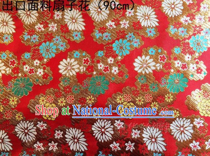 Asian Chinese Traditional Handmade Embroidery Flowers Satin Silk Fabric, Top Grade Nanjing Brocade Tang Suit Kimono Hanfu Red Fabric Cheongsam Cloth Material