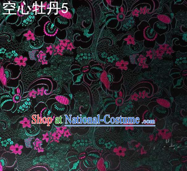 Traditional Asian Chinese Handmade Embroidery Peony Flowers Satin Tang Suit Deep Green Silk Fabric, Top Grade Nanjing Brocade Ancient Costume Hanfu Clothing Fabric Cheongsam Cloth Material