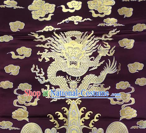 Traditional Asian Chinese Handmade Embroidery Dragons Silk Tapestry Purple Fabric Drapery, Top Grade Nanjing Brocade Cheongsam Cloth Material