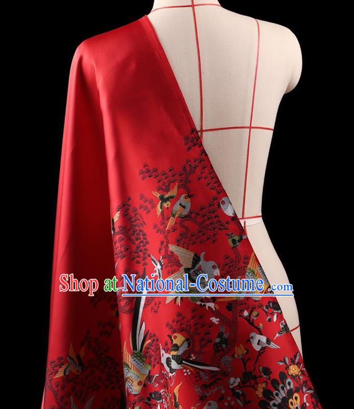 Traditional Asian Chinese Handmade Embroidery Dress Silk Satin Red Fabric Drapery, Top Grade Nanjing Brocade Ancient Costume Cheongsam Cloth Material