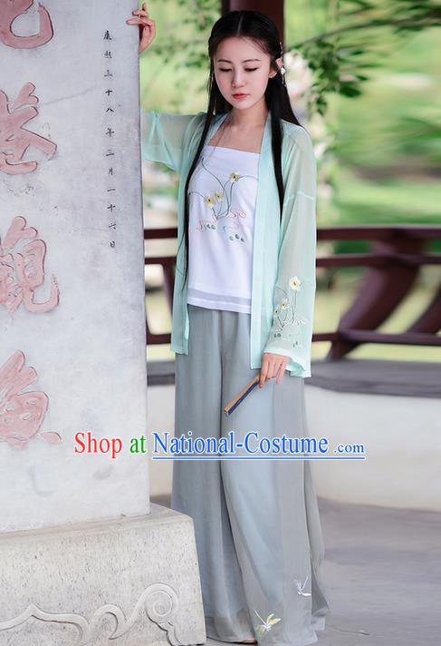 Traditional Ancient Chinese Costume Song Dynasty Embroidery Blouse and Pants, Elegant Hanfu Clothing Chinese Young Lady Costume for Women