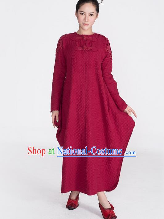 Traditional Chinese Costume Elegant Hanfu Plated Buttons Dress, China Tang Suit Rosy Qipao Dress Clothing for Women