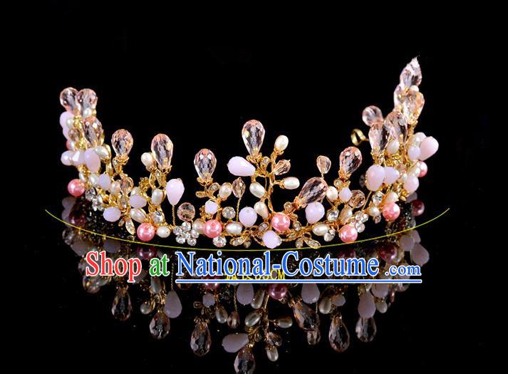 Top Grade Handmade Hair Accessories Baroque Style Palace Princess Wedding Pink Opal Pearls Vintage Royal Crown, Bride Hair Kether Jewellery Imperial Crown for Women