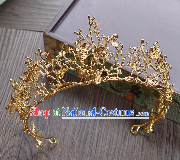 Top Grade Handmade Hair Accessories Baroque Crystal Vintage Imperial Crown, Bride Wedding Hair Jewellery Queen Golden Dragonfly Crown for Women