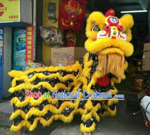 World Lion Dance Competition Yellow Fur Lion Head Lion Dance Costumes Complete Set for Adult
