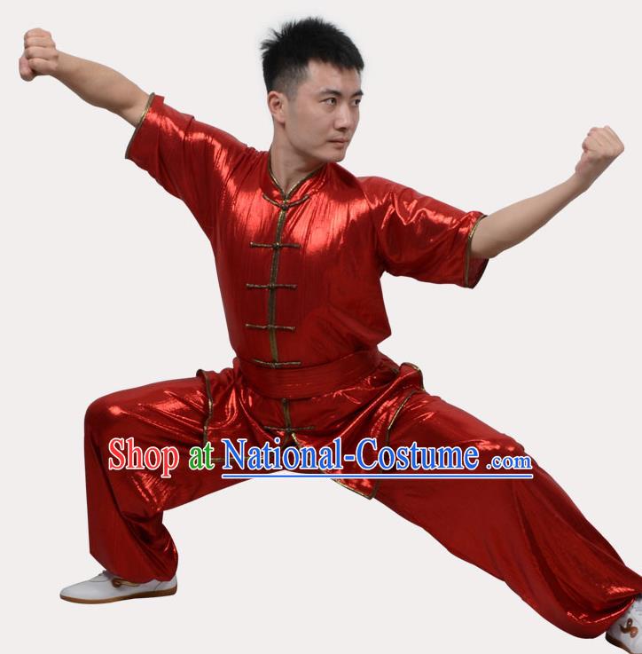 Top Grade Linen Martial Arts Costume Kung Fu Training Plated Buttons Clothing, Tai Ji Southern Fist Red Uniform Gongfu Wushu Costume for Women for Men