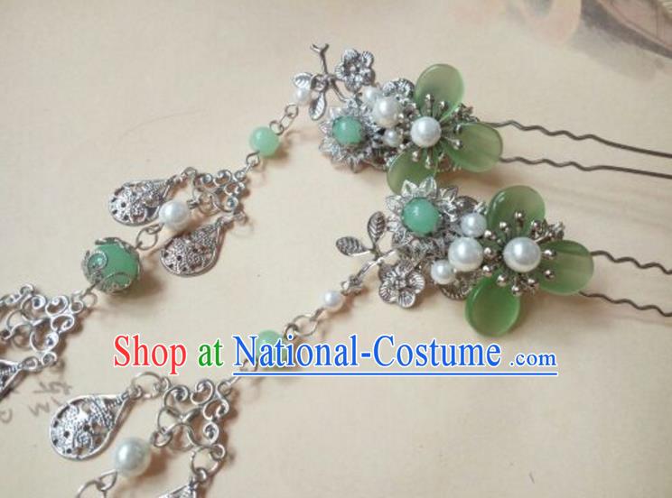 Traditional Handmade Chinese Ancient Classical Hanfu Hair Accessories Green Step Shake, Princess Palace Lady Hairpins Hair Stick for Women