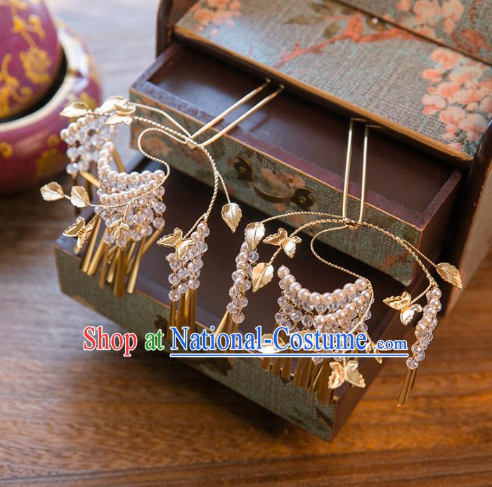 Aisan Chinese Handmade Classical Hair Accessories Tassel Step Shake, China Xiuhe Suit Hairpins Wedding Headwear for Women