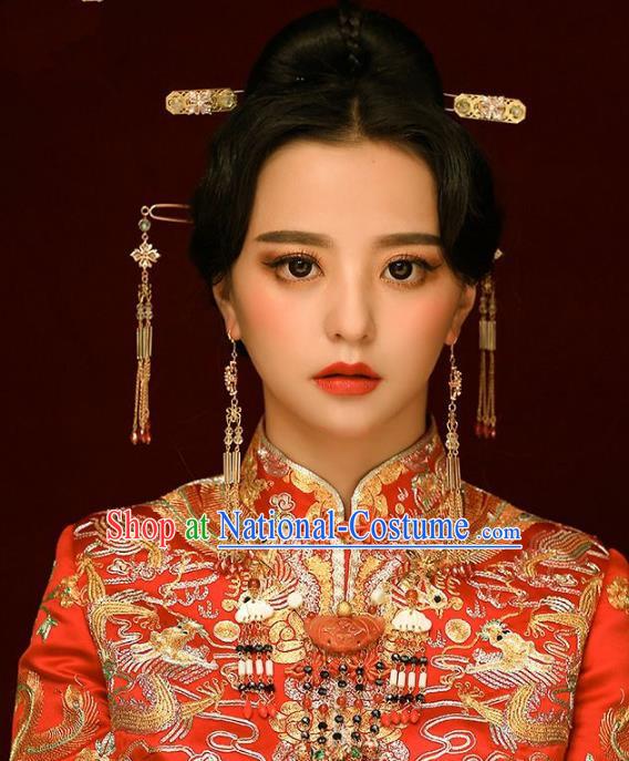 Chinese Handmade Classical Hair Accessories Bride Hair Clip Complete Set, China Xiuhe Suit Hairpins Wedding Headwear for Women