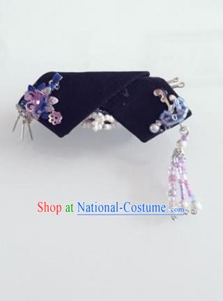 Traditional Handmade Chinese Qing Dynasty Hair Accessories Purple Tassel Headwear, Manchu High Coiffure Imperial Concubine Headpiece