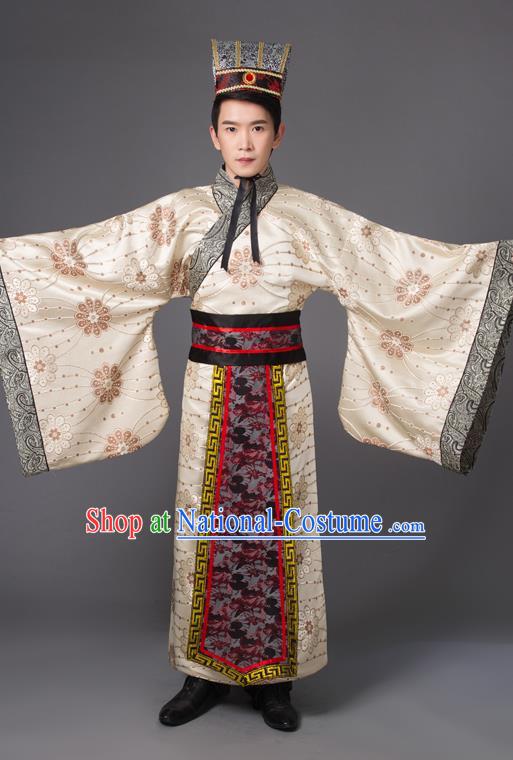 Traditional Chinese Han Dynasty Prime Minister Costume, China Ancient Chancellor Hanfu Robe Clothing for Men