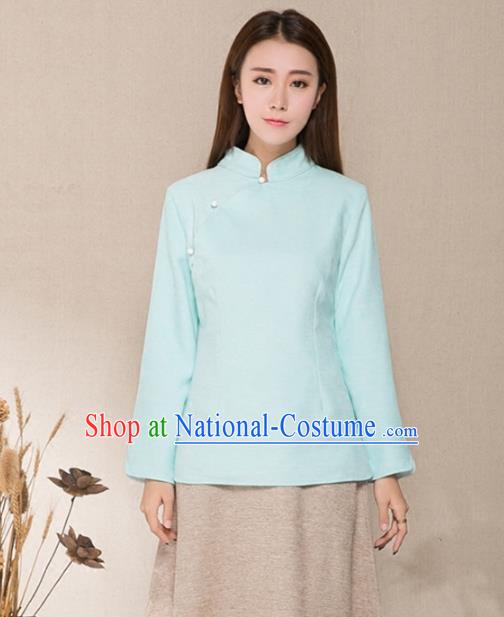Traditional Chinese National Costume Hanfu Slant Opening Green Blouse, China Tang Suit Cheongsam Upper Outer Garment Shirt for Women