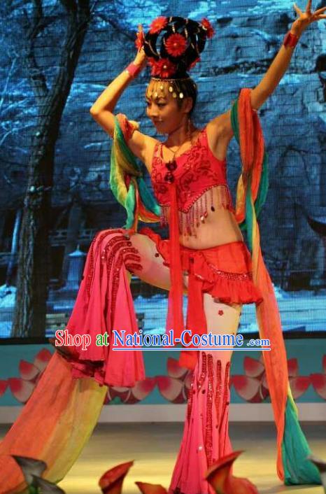 Chinese Traditional Folk Dance Costume Classical Flying Dance Red Clothing for Women