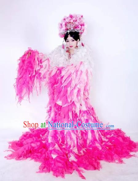 Traditional Chinese Classical Dance Costumes Ancient Imperial Consort Pink Feather Hanfu Dress for Women