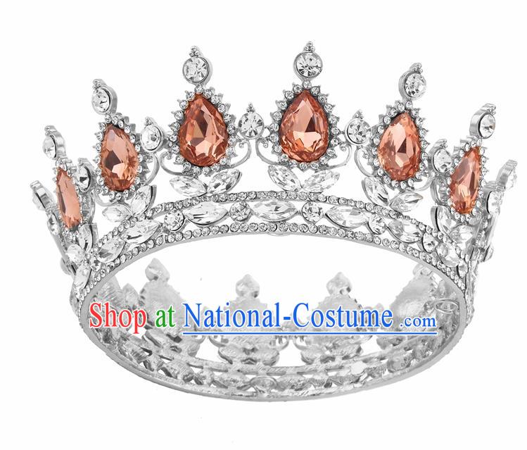 Top Grade Queen Retro Champagne Rhinestone Royal Crown Baroque Wedding Bride Hair Accessories for Women