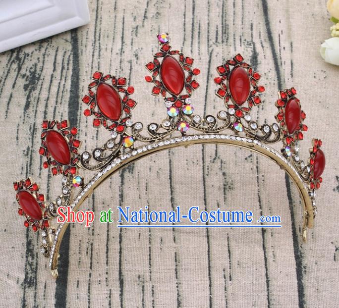 Handmade Bride Wedding Hair Jewelry Accessories Baroque Red Crystal Royal Crown for Women
