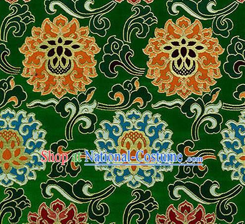Traditional Chinese Tang Suit Silk Fabric Green Nanjing Brocade Material Classical Lotus Pattern Design Satin Drapery