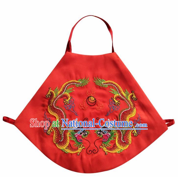 Chinese Classical Red Brocade Bellyband Traditional Baby Embroidered Double Dragons Stomachers for Kids