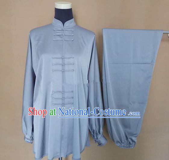 Chinese Traditional Martial Arts Grey Silk Costumes Tai Chi Tai Ji Training Clothing for Adults