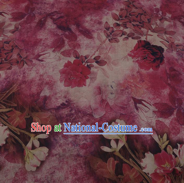 Chinese Classical Rosy Silk Fabric Traditional Peony Pattern Satin Plain Cheongsam Drapery Gambiered Guangdong Gauze