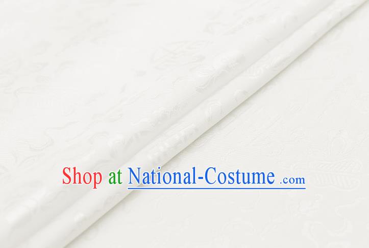 Traditional Chinese White Brocade Palace Cucurbit Ribbon Pattern Satin Plain Cheongsam Silk Drapery