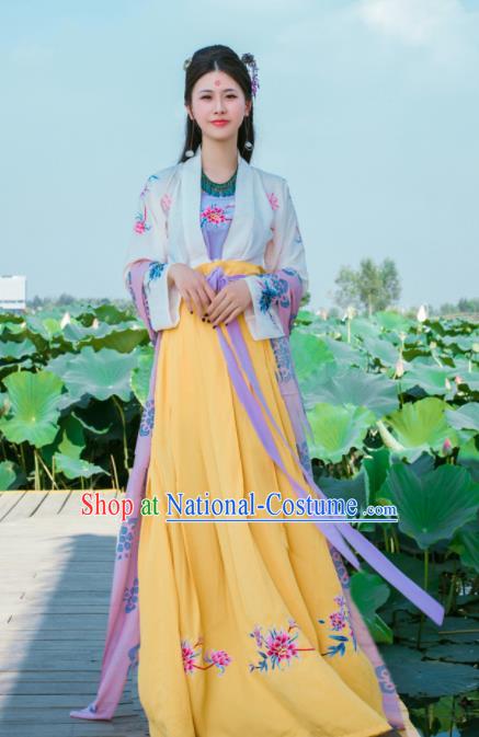 Chinese Traditional Nobility Lady Historical Costumes Ancient Tang Dynasty Yellow Hanfu Dress for Women