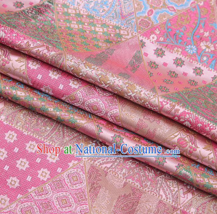Chinese Traditional Apparel Fabric Tibetan Robe Pink Brocade Classical Pattern Design Material Satin Drapery