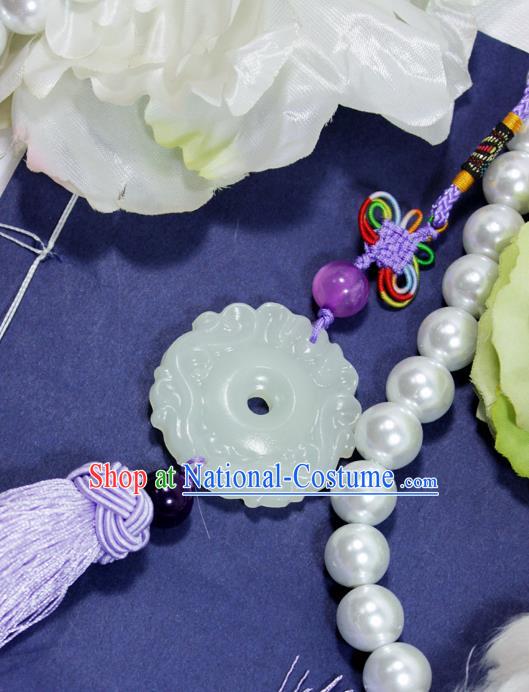Chinese Traditional Handmade Tassel Waist Accessories Palace Jade Pendant for Men