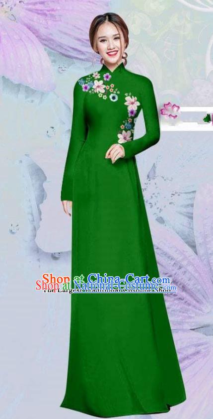 Asian Vietnam Traditional Cheongsam Vietnamese Classical Green Ao Dai Qipao Dress for Women