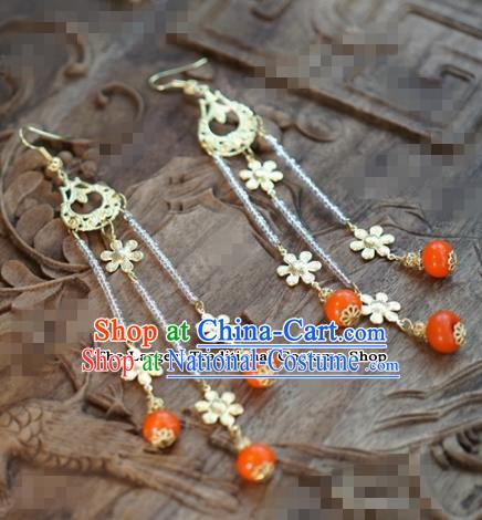 Chinese Traditional Palace Flowers Tassel Earrings Ancient Bride Hanfu Jewelry Accessories for Women